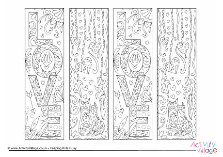 Valentine's Day doodle colouring bookmarks