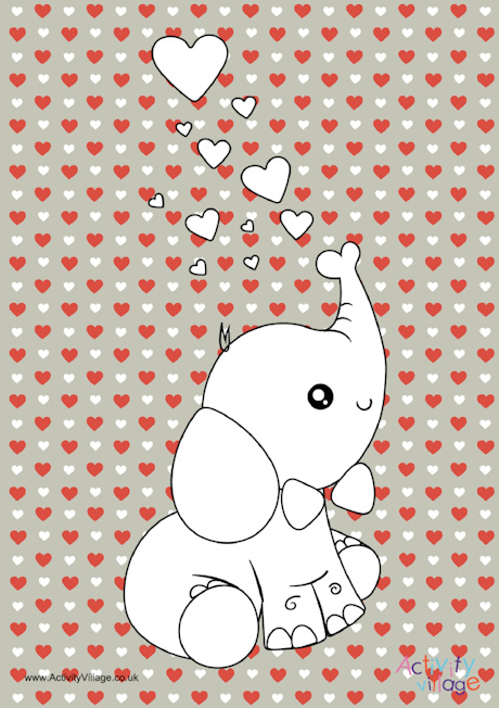 Valentine's Day elephant colour pop colouring page
