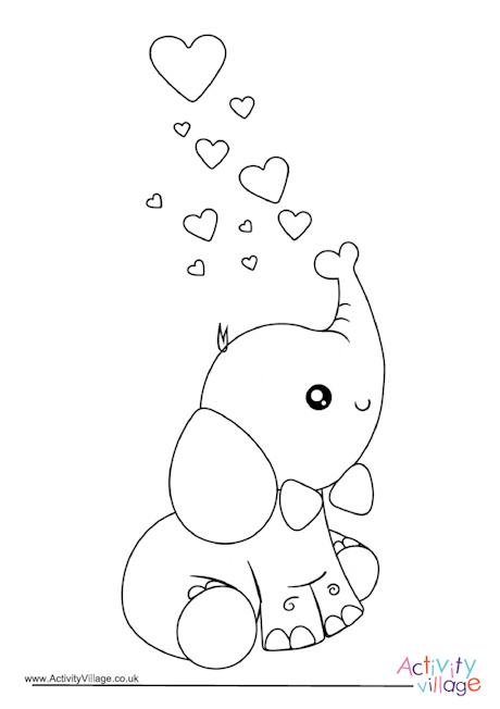 Valentine's Day elephant colouring page