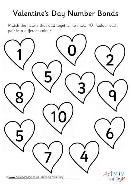 Valentine's Day Number Bonds Worksheet