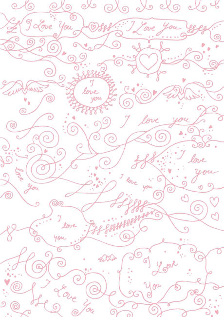 Valentines Day scrapbook paper - doodles white