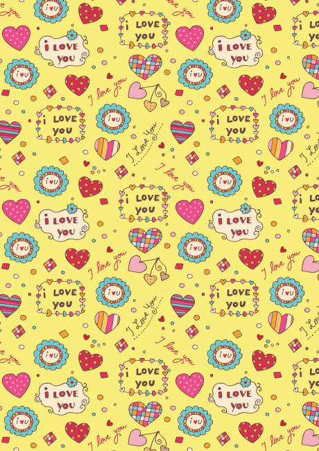 Valentines Day scrapbook paper - I Love You yellow
