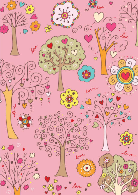 Valentines Day scrapbook paper - pink trees
