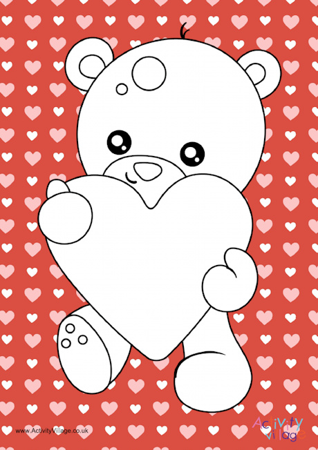 Valentine's Day teddy colour pop colouring page