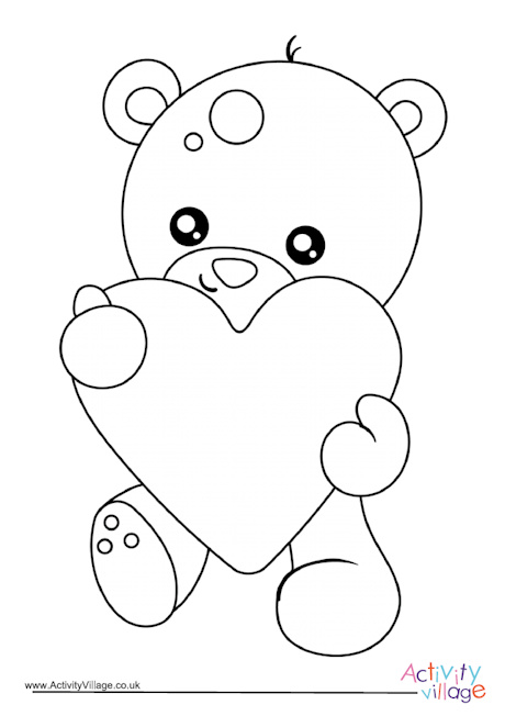 Valentine's Day teddy colouring page