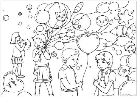 Valentines party colouring page