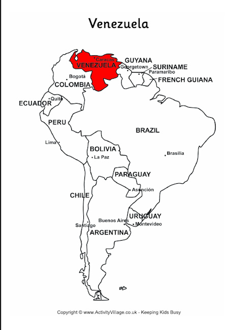 Venezuela on map of South America