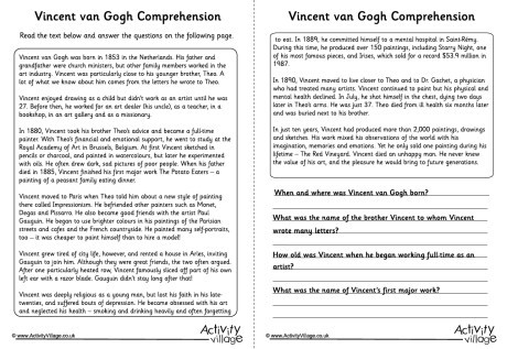 Vincent van Gogh Comprehension