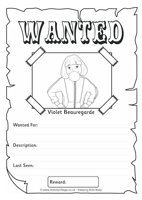 Violet Beauregarde Wanted poster