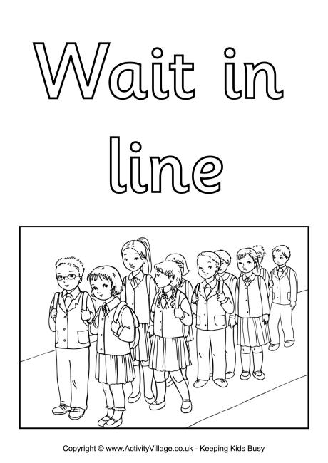 Wait in line colouring poster Wait in line colouring poster