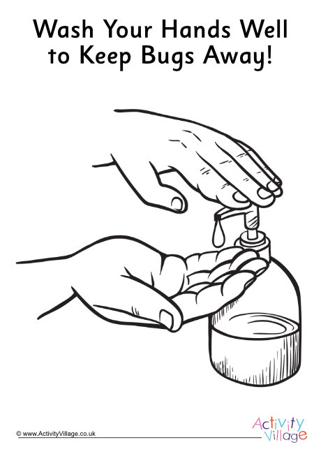 Wash your hands well colouring page