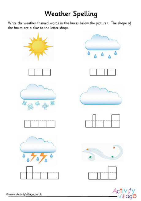 Weather Word Shapes Worksheet