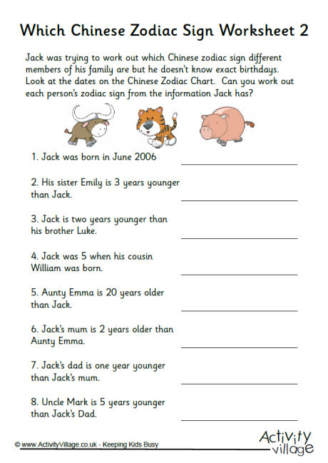Which Chinese zodiac sign worksheet 2