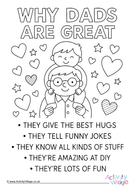 Why Dads Are Great Colouring Poster Why Dads Are Great Colouring Poster