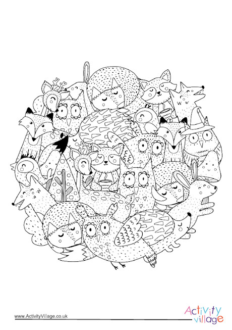 Wildlife circle colouring page