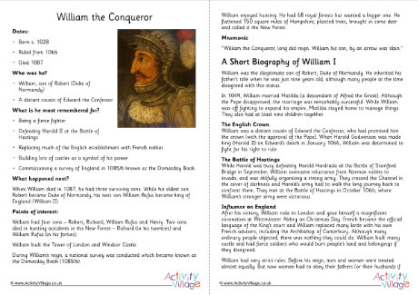 William the Conqueror fact sheet