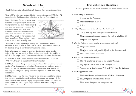 Windrush comprehension - multiple choice