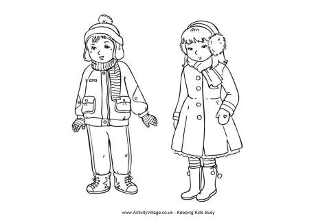 Winter clothes colouring page