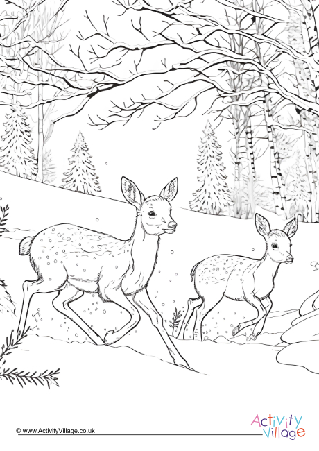 Winter deer colouring page 1