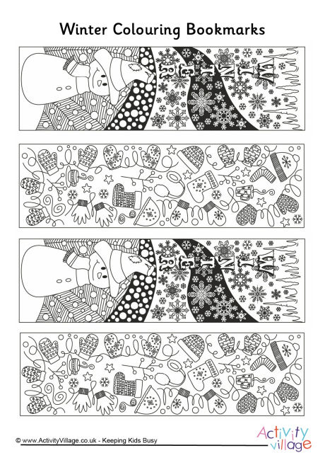 Winter doodle colouring bookmarks