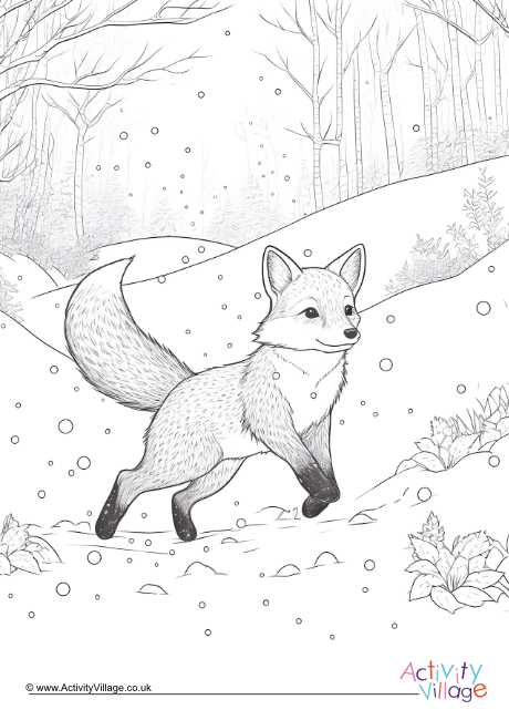 Winter fox colouring page 2