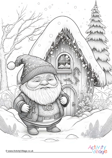 Winter gnome colouring page 1