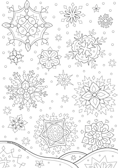Winter snowflakes colouring page
