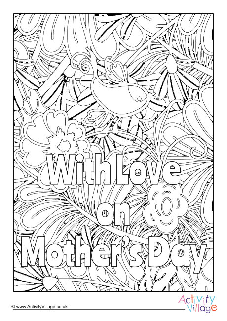 With love on Mother's Day colouring page