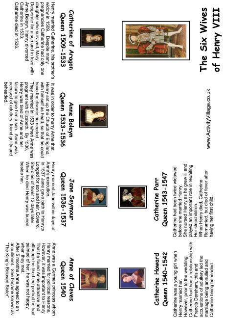 Wives of Henry VIII booklet Wives of Henry VIII booklet