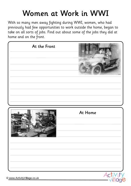 Women at work in WWI worksheet Women at work in WWI worksheet