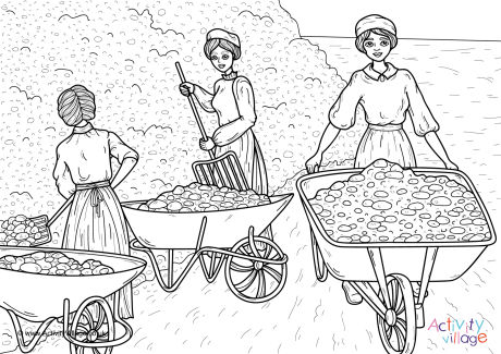 Women labourers WWI colouring page Women labourers WWI colouring page