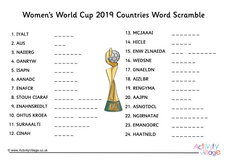 Womens World Cup 2019 Countries Word Scramble
