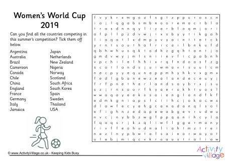 Womens World Cup 2019 Word Search