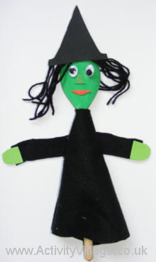 Wooden spoon witch puppet