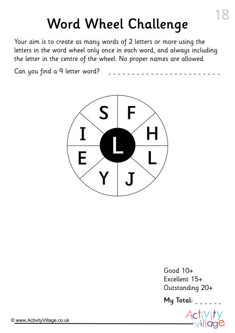Word Wheel Challenge 18 Word Wheel Challenge 18