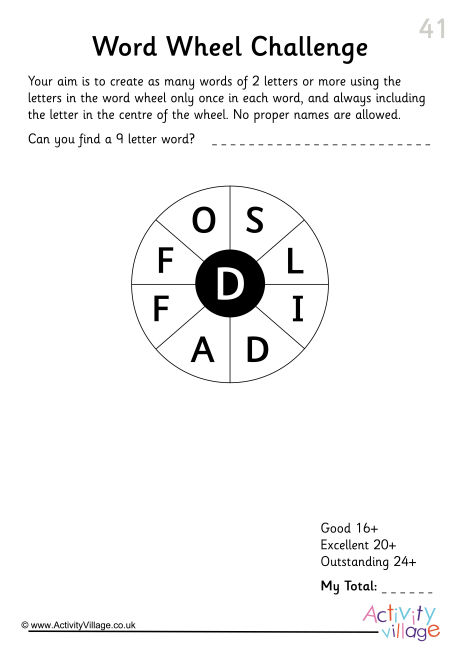 Word Wheel Challenge 41 Word Wheel Challenge 41
