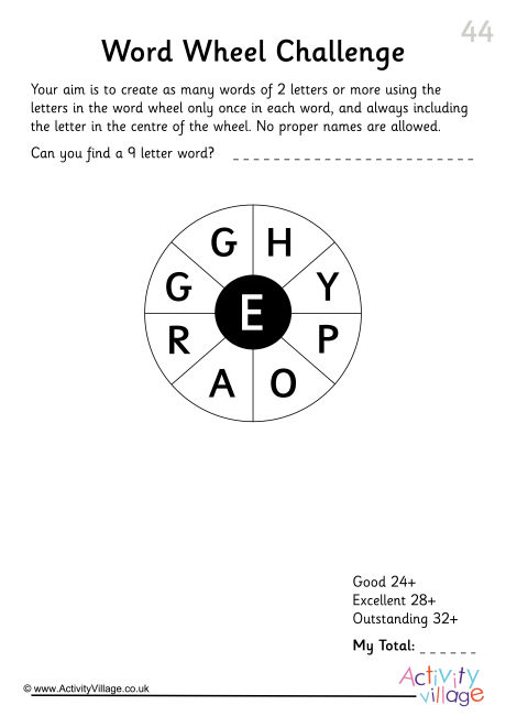 Word Wheel Challenge 44 Word Wheel Challenge 44