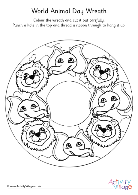 World Animal Day wreath colouring page