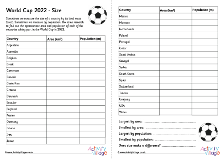 World Cup 2022 size worksheet