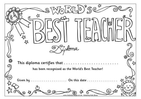 Worlds Best Teacher diploma 