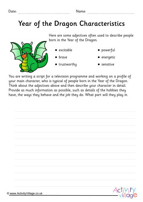 Year of the Dragon Character Study Worksheet Year of the Dragon Character Study Worksheet