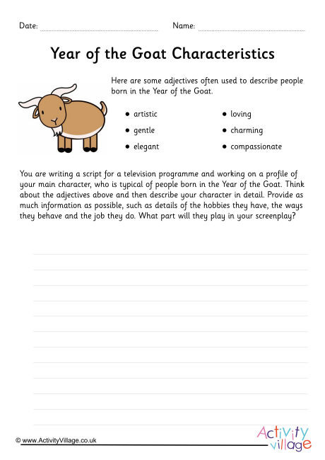 Year of the Goat Character Study Worksheet
