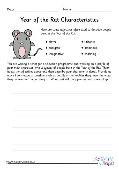 Year of the Rat Character Study Worksheet Year of the Rat Character Study Worksheet