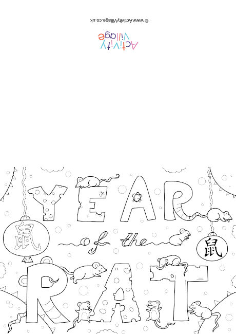 Year of the Rat colouring card