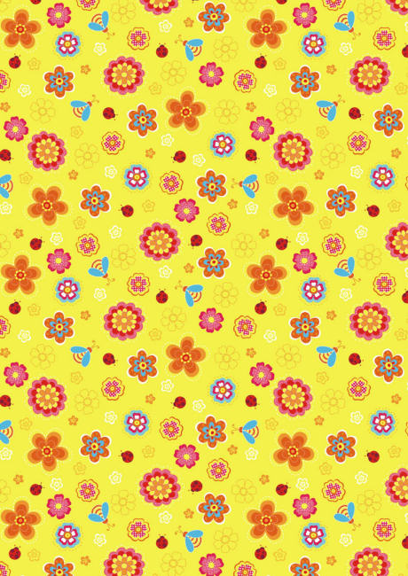 Yellow flowers and ladybugs small scrapbook paper
