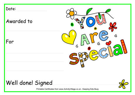 You are special award certificate