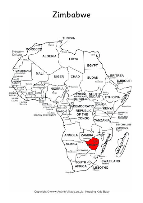 Zimbabwe on map of Africa