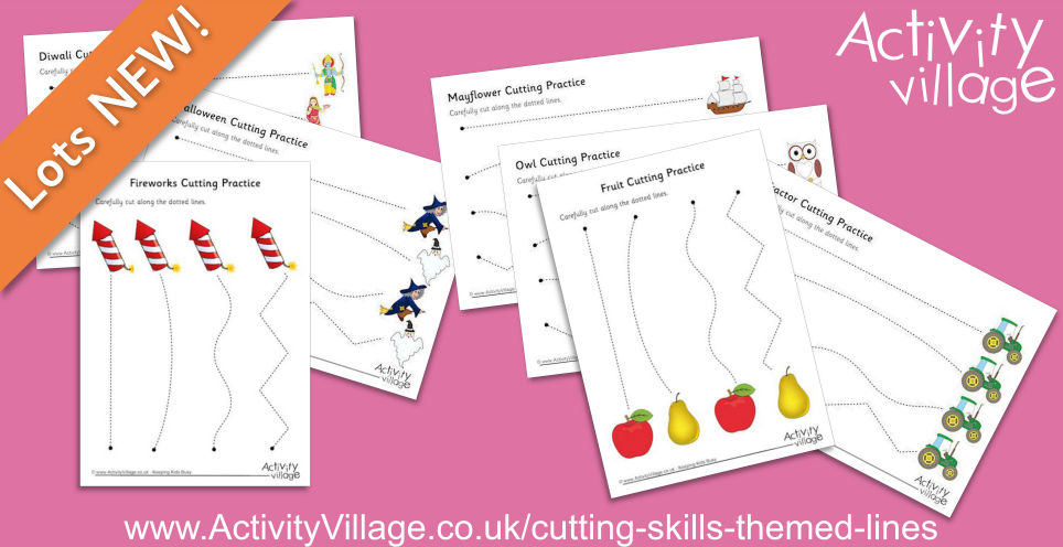 New Cutting Skills Printables with Themed Lines