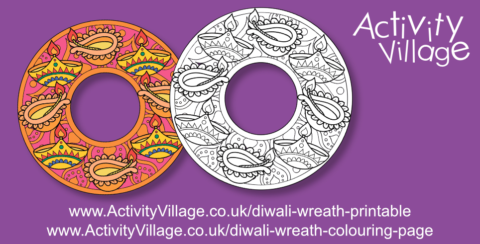 New Diwali Wreath Printable and Colouring