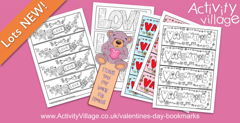 New Valentines Bookmarks to Print, Ready-Coloured or for Colouring In